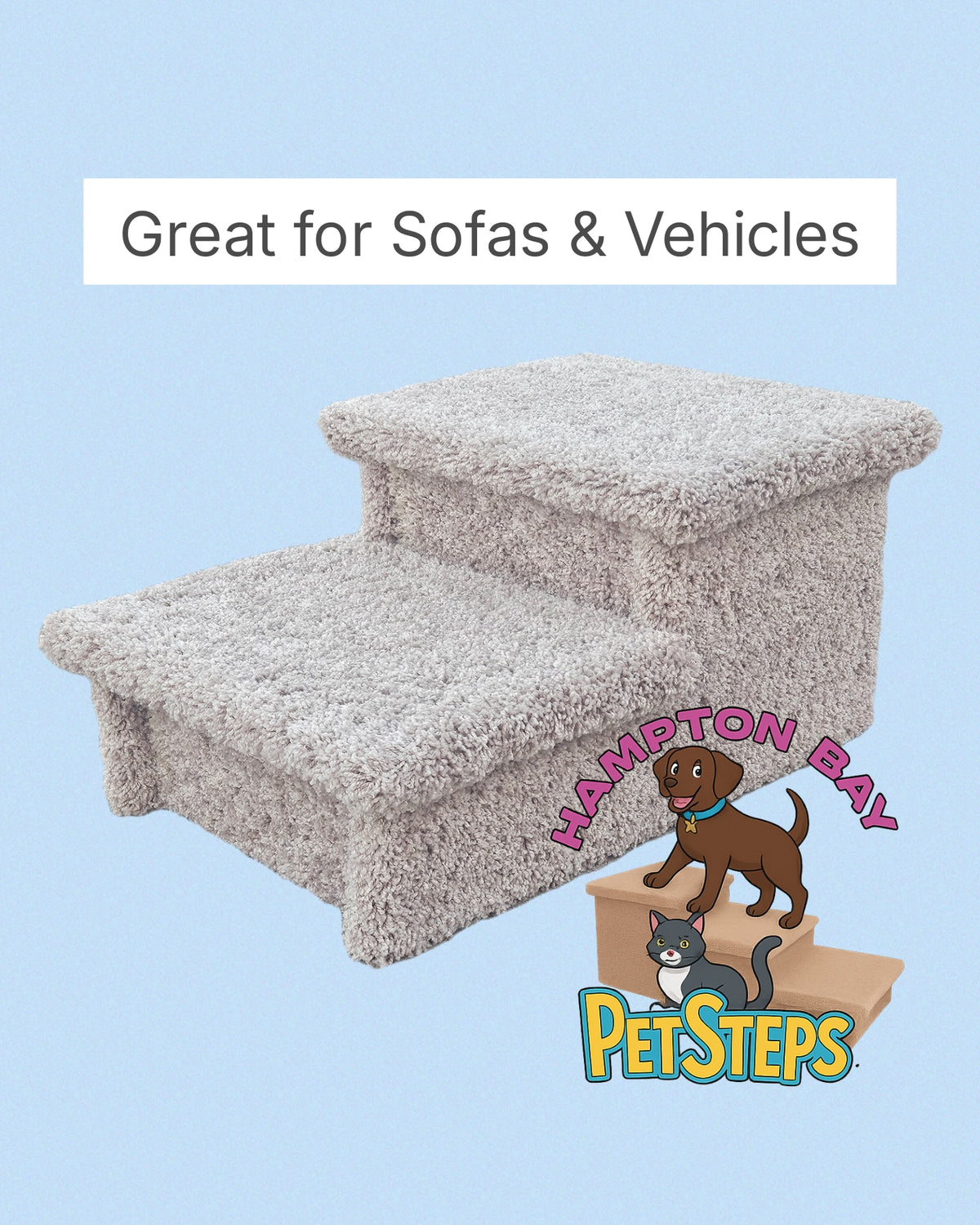 12” Heavy Duty Wooden Pet Stairs for Sofas, Vehicles & Low-Profile Beds – 2-Step Dog Steps for Pets up to 100 lbs