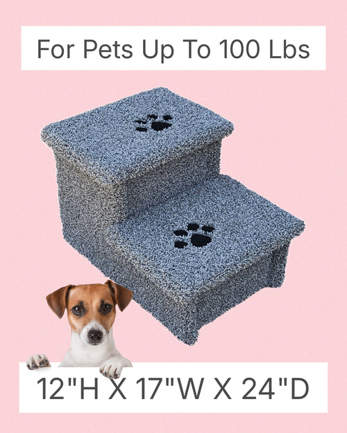 12” Heavy Duty Wooden Pet Stairs for Sofas, Vehicles & Low-Profile Beds – 2-Step Dog Steps for Pets up to 100 lbs