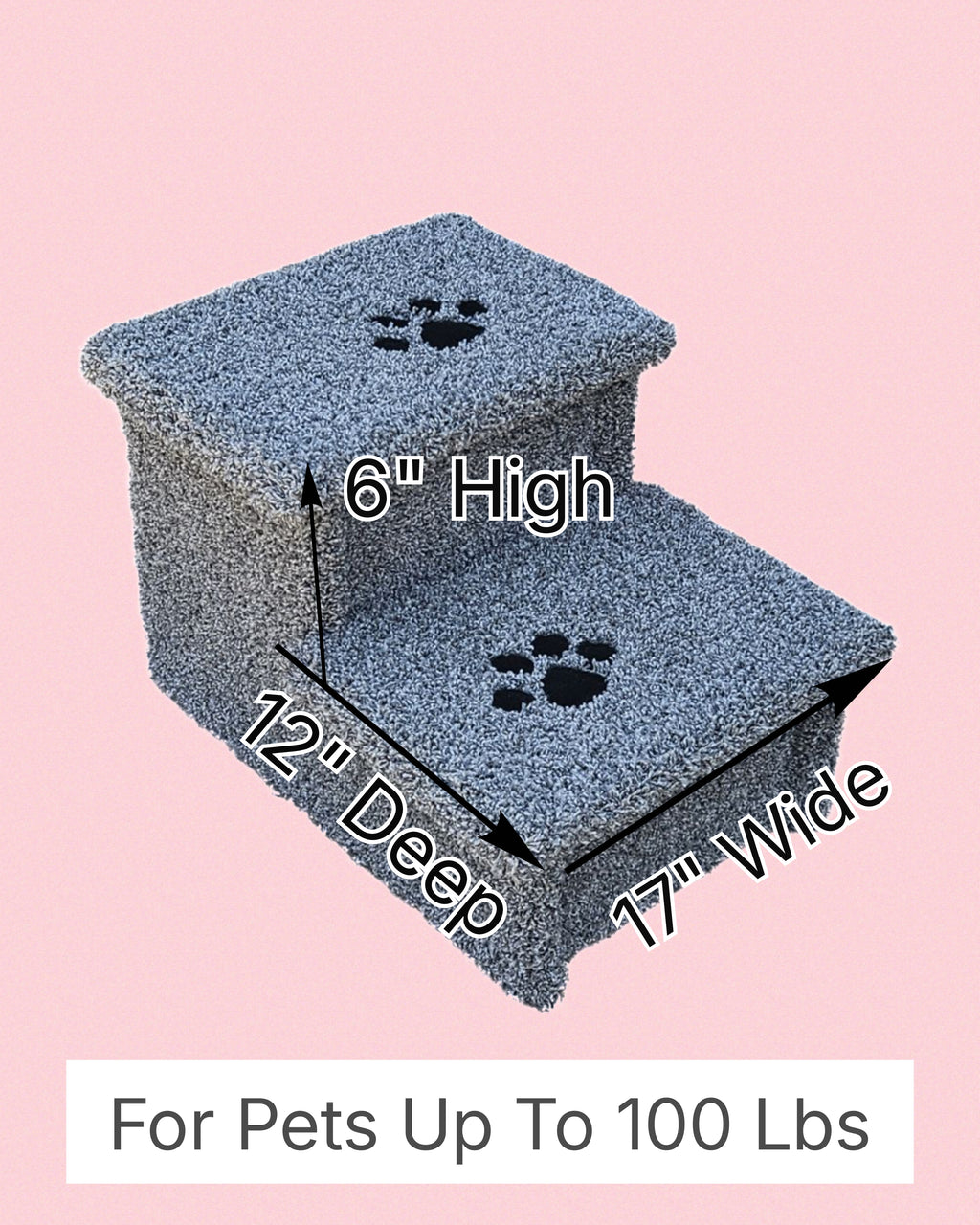 12” Heavy Duty Wooden Pet Stairs for Sofas, Vehicles & Low-Profile Beds – 2-Step Dog Steps for Pets up to 100 lbs