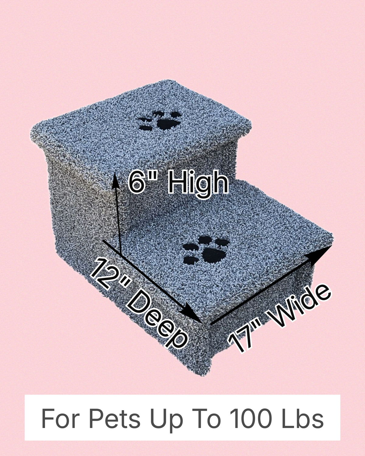 12” Heavy Duty Wooden Pet Stairs for Sofas, Vehicles & Low-Profile Beds – 2-Step Dog Steps for Pets up to 100 lbs