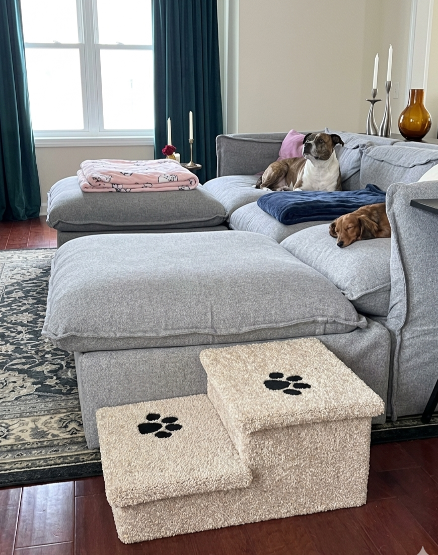 12” Heavy Duty Wooden Pet Stairs for Sofas, Vehicles & Low-Profile Beds – 2-Step Dog Steps for Pets up to 100 lbs