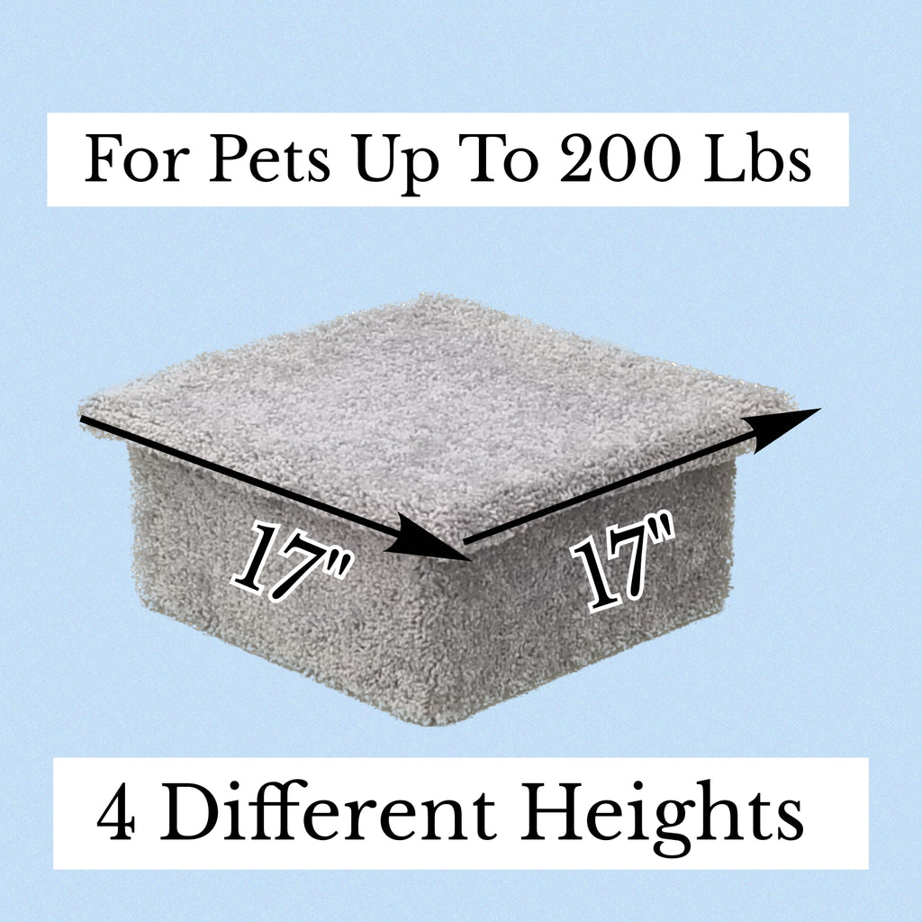 Heavy Duty Wooden Pet Platform Step for Cars, Beds & Couches | 17” x 17” Dog Lift Step (4 Height Options, Up to 80 lbs)