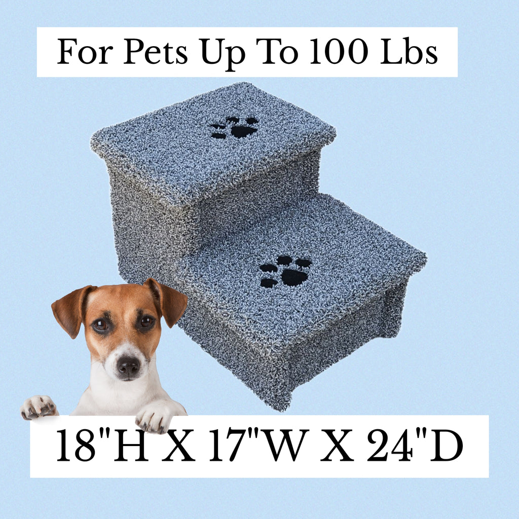 18” Heavy Duty Wooden Pet Stairs for Beds & Couches – 2-Step Dog Steps for Pets up to 100 lbs