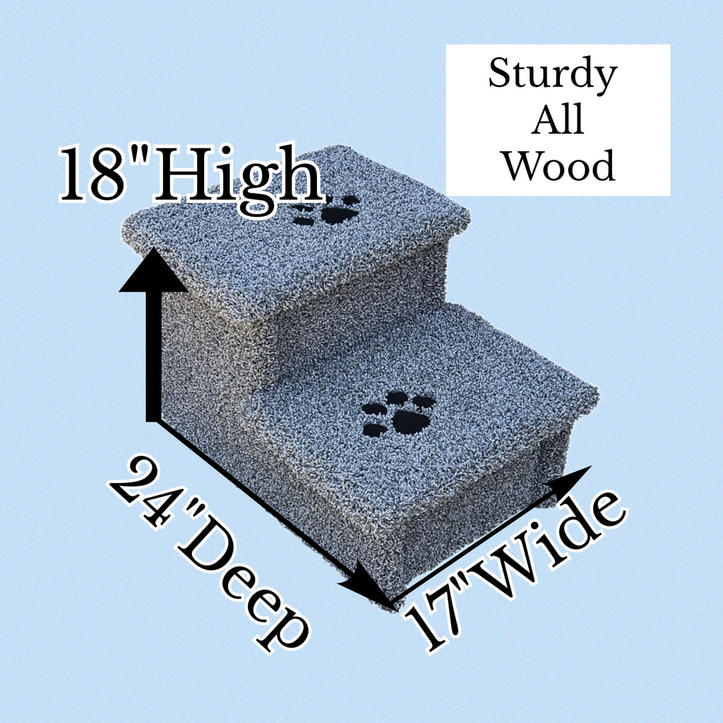 18” Heavy Duty Wooden Pet Stairs for Beds & Couches – 2-Step Dog Steps for Pets up to 100 lbs