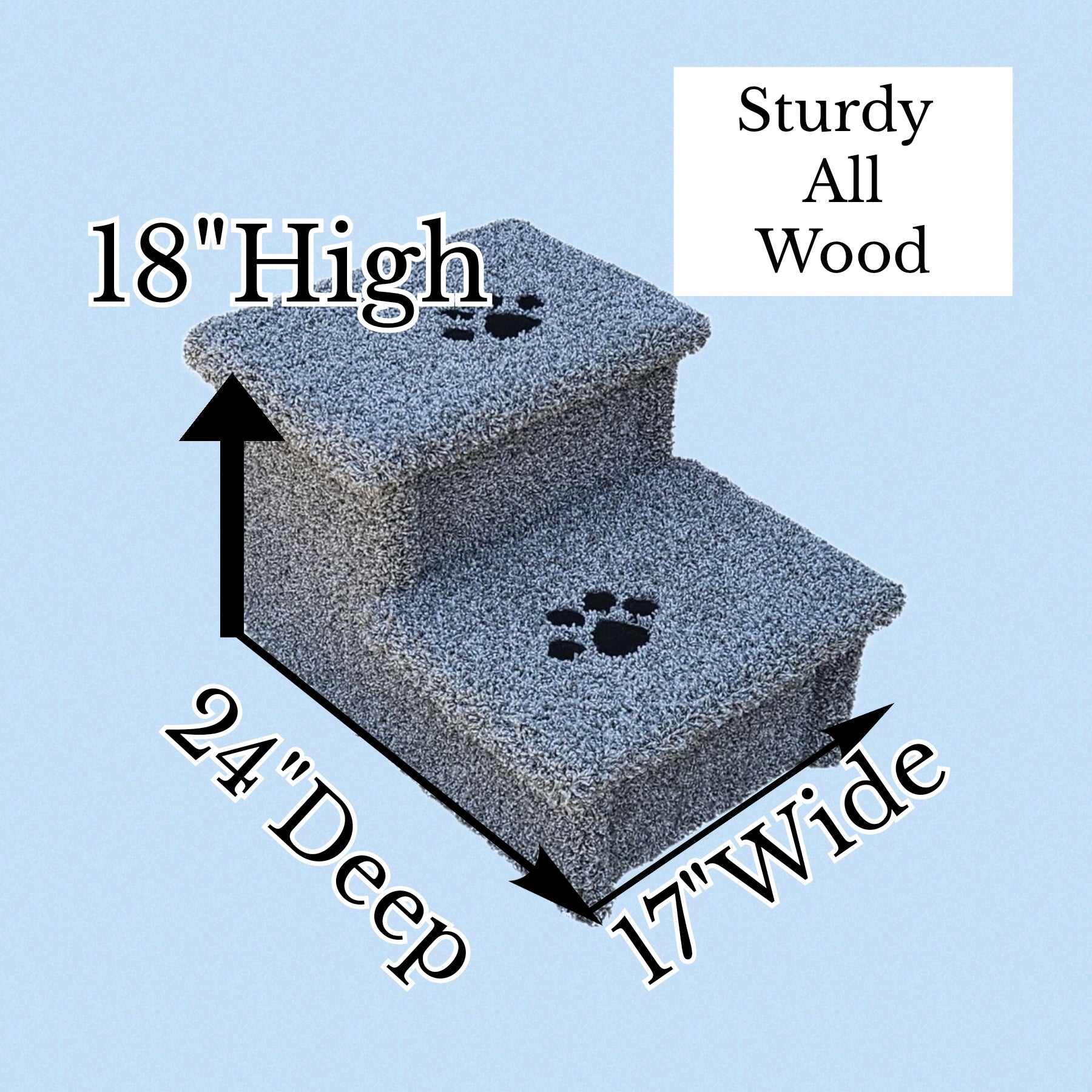 18” Heavy Duty Wooden Pet Stairs for Beds & Couches – 2-Step Dog Steps for Pets up to 100 lbs