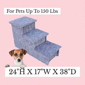 24” Heavy Duty Wooden Dog Stairs for Beds, Couches & Cars | 3-Step Pet Stairs for Dogs up to 150 lbs