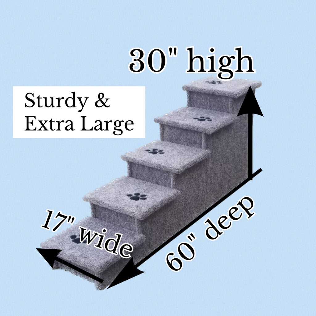 30” Heavy Duty Wooden Pet Stairs for Tall Beds & Couches – 5-Step Dog Steps for Pets up to 200 lbs