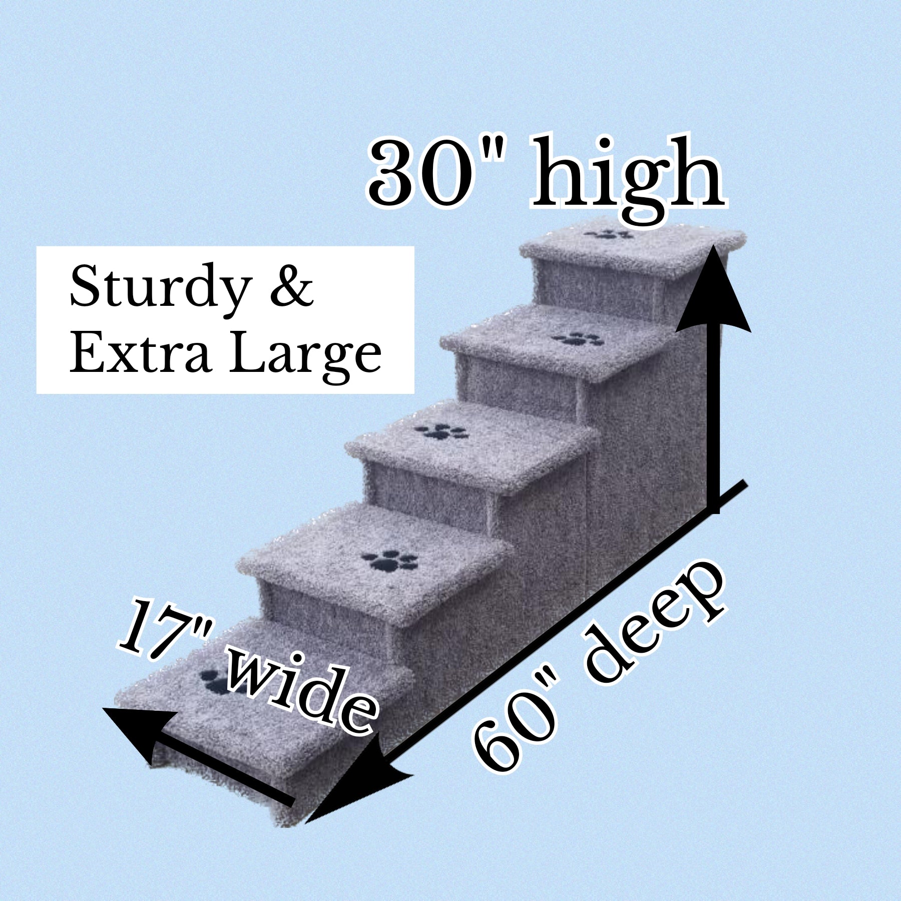 30” Heavy Duty Wooden Pet Stairs for Tall Beds & Couches – 5-Step Dog Steps for Pets up to 200 lbs