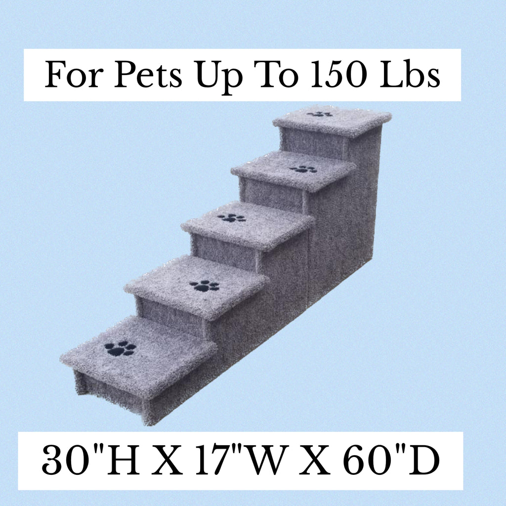 30” Heavy Duty Wooden Pet Stairs for Tall Beds & Couches – 5-Step Dog Steps for Pets up to 200 lbs