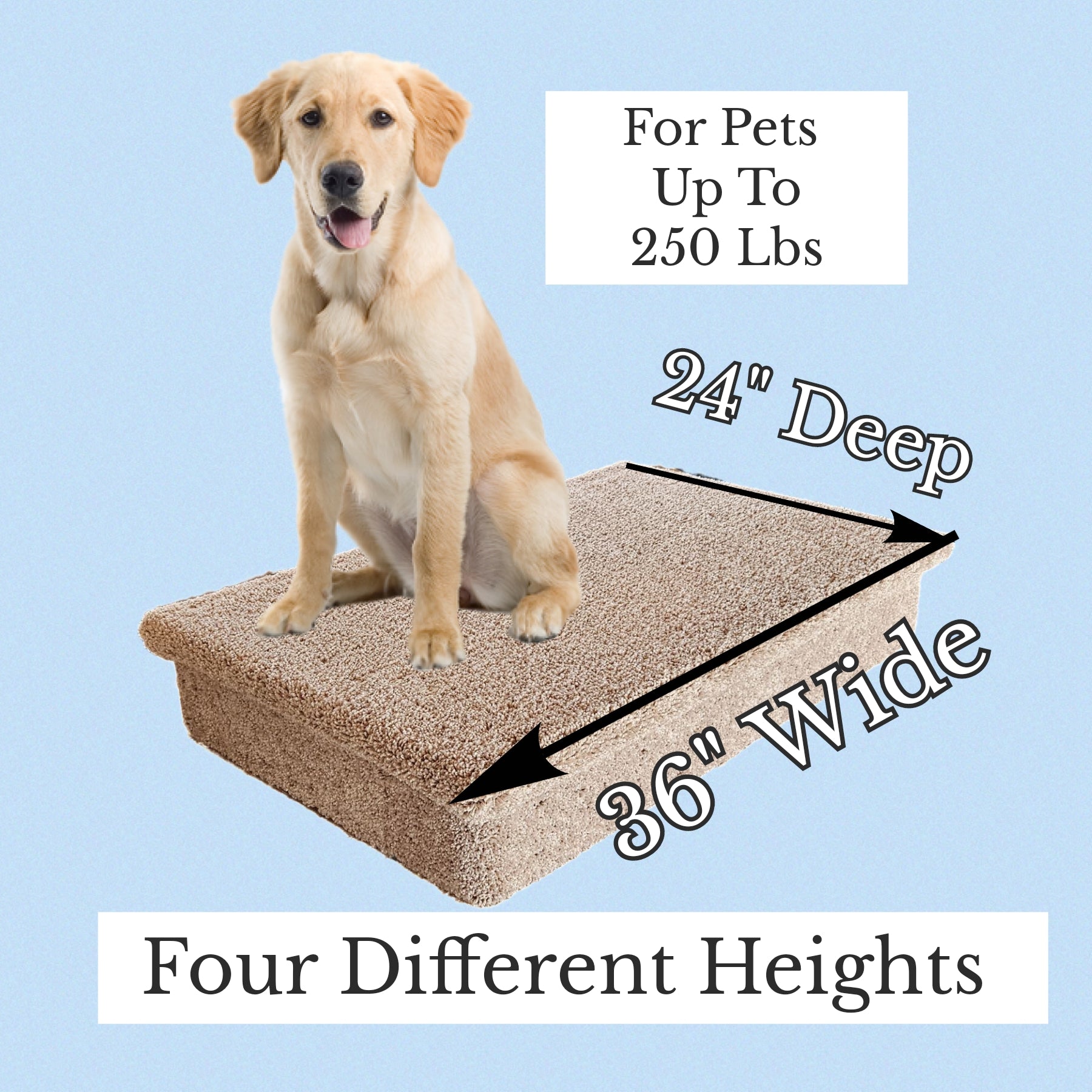 Heavy Duty Wooden Pet Platform Step for Cars, Beds & Couches | 36”W x 24”D Extra-Large Dog Lift Step (4 Height Options, Up to 250 lbs)