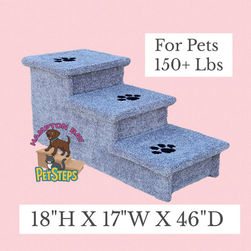 18” Extra-Deep Heavy Duty Wooden Dog Stairs for Beds, Couches & Cars | 3-Step Pet Stairs for Dogs up to 150 lbs