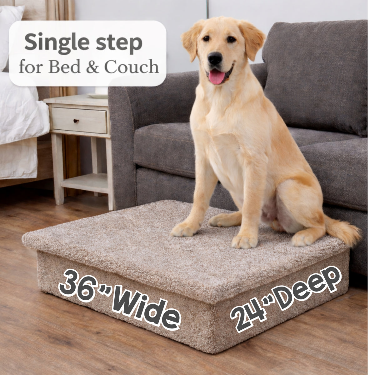 Heavy Duty Wooden Pet Platform Step for Cars, Beds & Couches | 36”W x 24”D Extra-Large Dog Lift Step (4 Height Options, Up to 250 lbs)