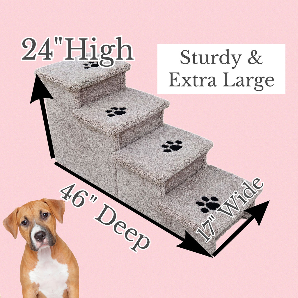 24” Heavy Duty Wooden Pet Stairs for Beds & Couches – 4-Step Dog Steps for Pets up to 150 lbs
