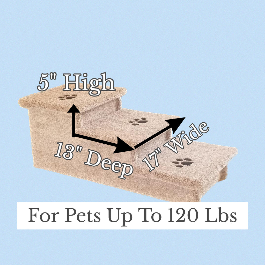 15” Heavy Duty Wooden Dog Stairs for Beds, Couches & Cars | 3-Step Pet Stairs for Dogs up to 120 lbs