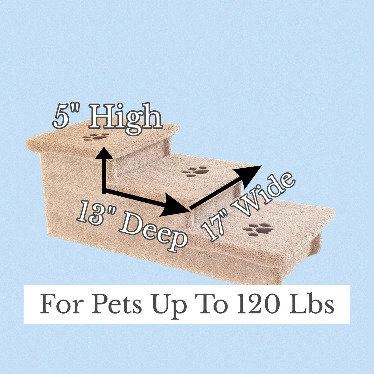 15” Heavy Duty Wooden Dog Stairs for Beds, Couches & Cars | 3-Step Pet Stairs for Dogs up to 120 lbs