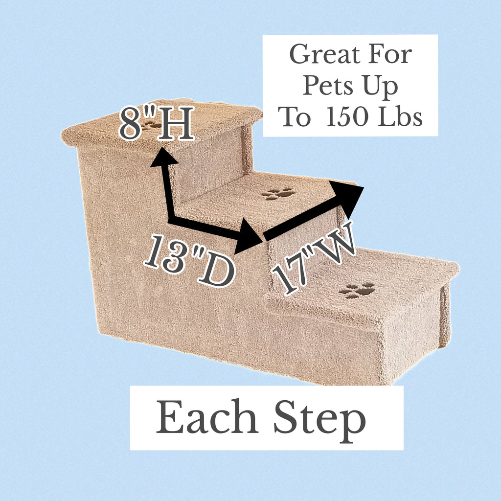 24” Heavy Duty Wooden Dog Stairs for Beds, Couches & Cars | 3-Step Pet Stairs for Dogs up to 150 lbs