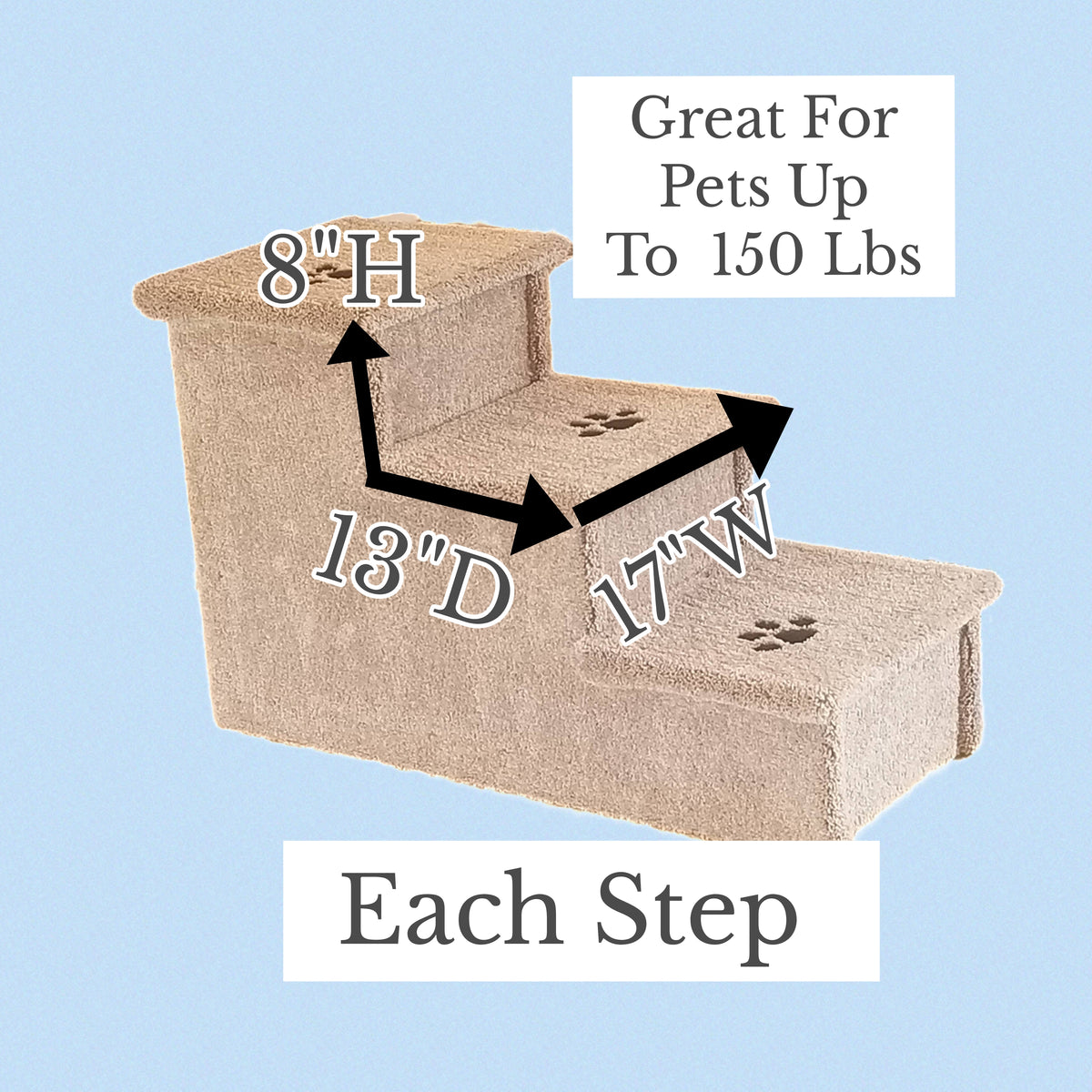 24” Heavy Duty Wooden Dog Stairs for Beds, Couches & Cars | 3-Step Pet Stairs for Dogs up to 150 lbs