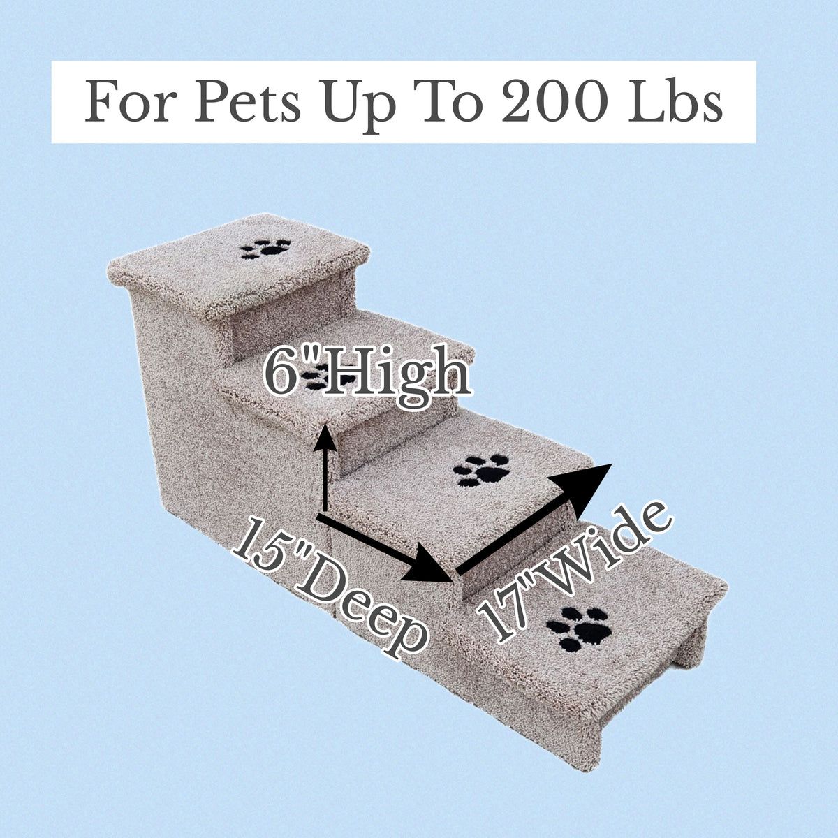 24” Heavy Duty Wooden Pet Stairs for Tall Beds & Couches – 4-Step Dog Steps for Pets up to 200 lbs