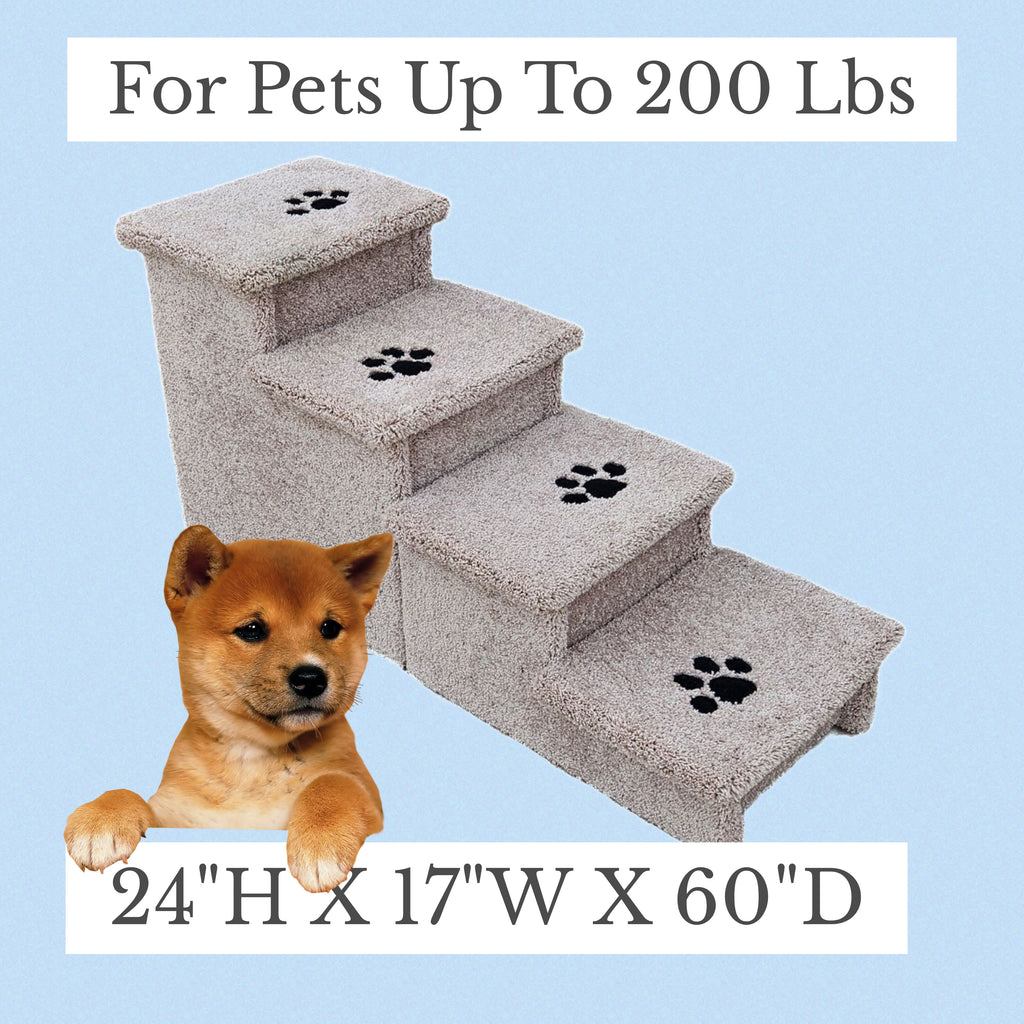 24” Heavy Duty Wooden Pet Stairs for Tall Beds & Couches – 4-Step Dog Steps for Pets up to 200 lbs