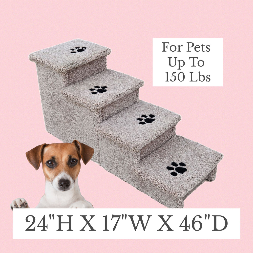 24” Heavy Duty Wooden Pet Stairs for Beds & Couches – 4-Step Dog Steps for Pets up to 150 lbs