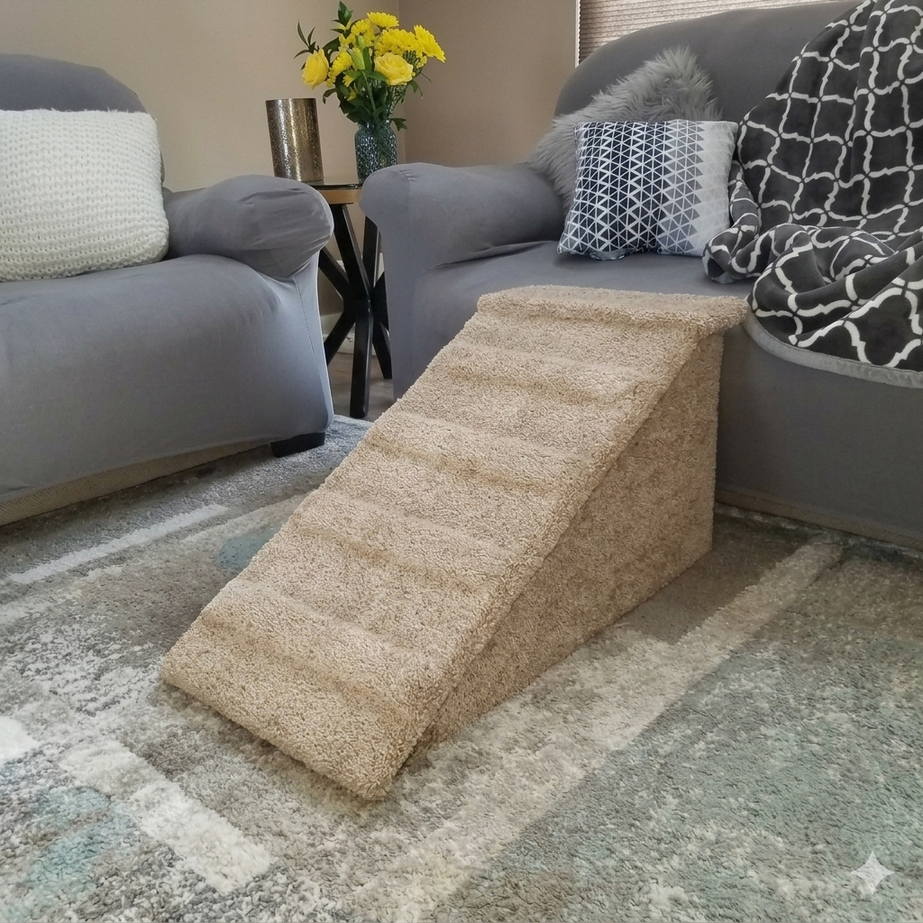 15” Heavy Duty Wooden Dog Ramp for Beds, Couches & Cars – Pet Ramp for Dogs up to 100 lbs
