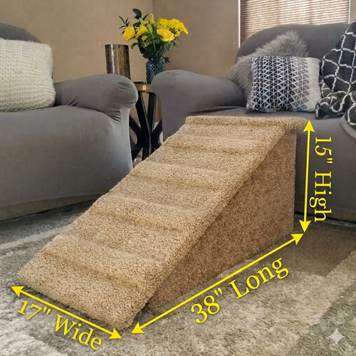 15” Heavy Duty Wooden Dog Ramp for Beds, Couches & Cars – Pet Ramp for Dogs up to 100 lbs