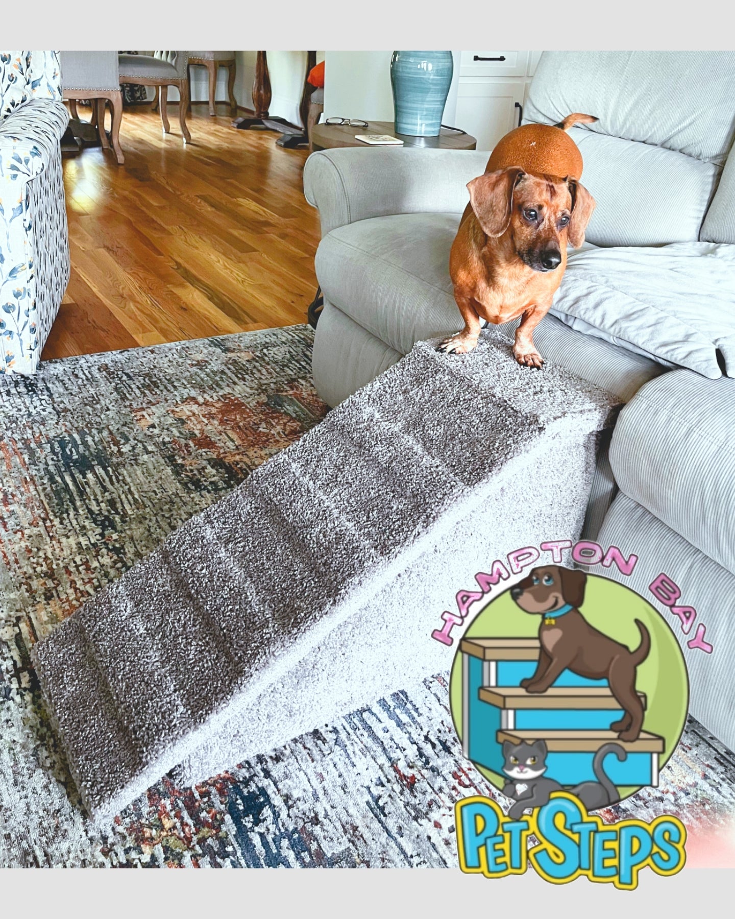 15” Heavy Duty Wooden Dog Ramp for Beds, Couches & Cars – Pet Ramp for Dogs up to 100 lbs
